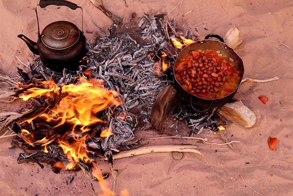 Wadi Rum Camp lunch on fire